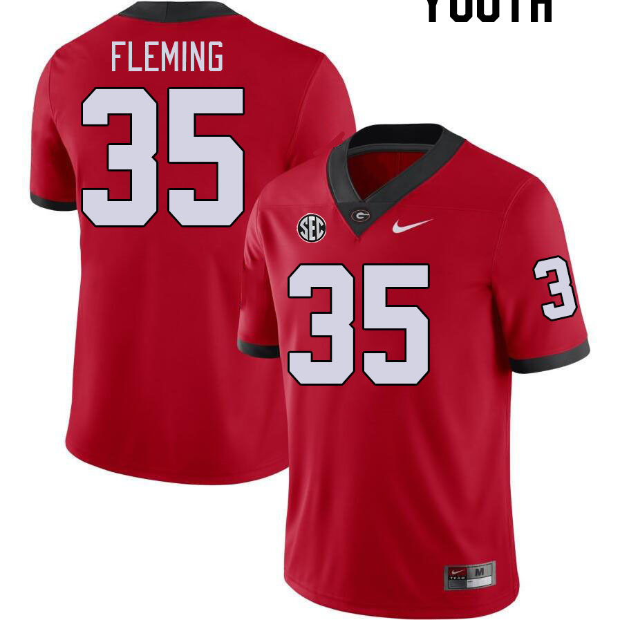 Youth #35 Jacob Fleming Georgia Bulldogs College Football Jerseys Stitched-Red